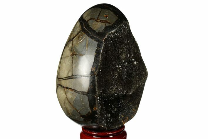 Septarian Dragon Egg Geode - Black Crystals #177418